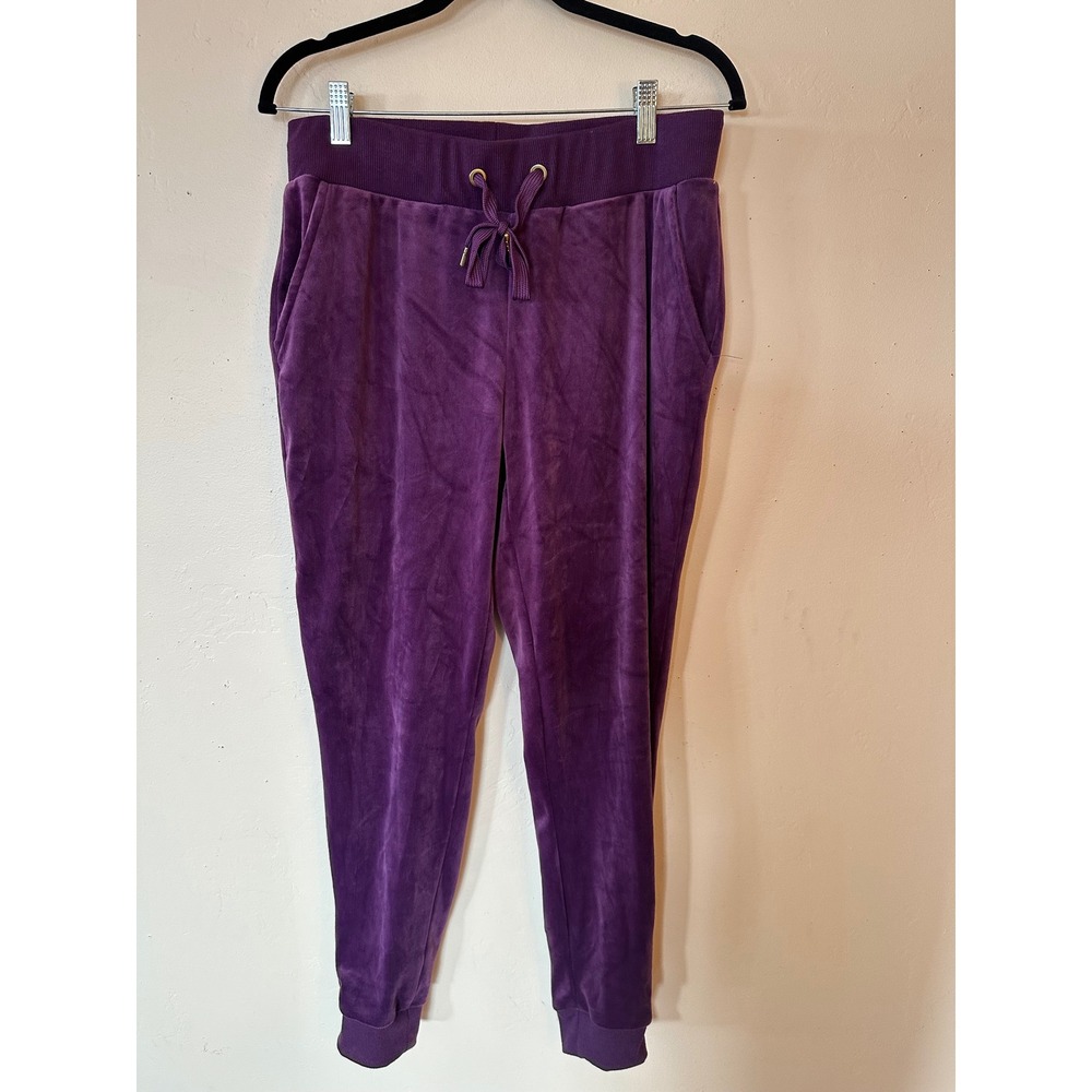 White Mark Purple Velour Joggers Womens Large Drawstring Pockets Soft Stretch